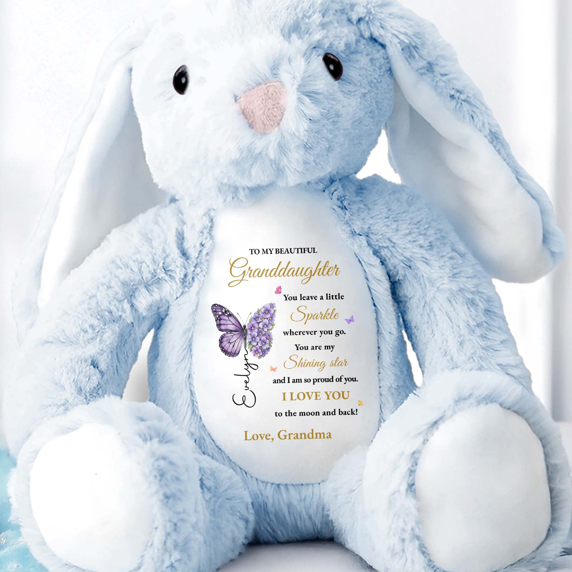 To My Beautiful Granddaughter You Leave A Little Sparkle Butterfly Flower - Personalized Stuffed Bunny - GDT803_BUN