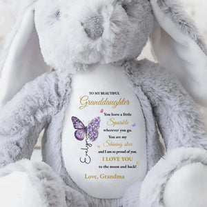 To My Beautiful Granddaughter You Leave A Little Sparkle Butterfly Flower - Personalized Stuffed Bunny - GDT803_BUN