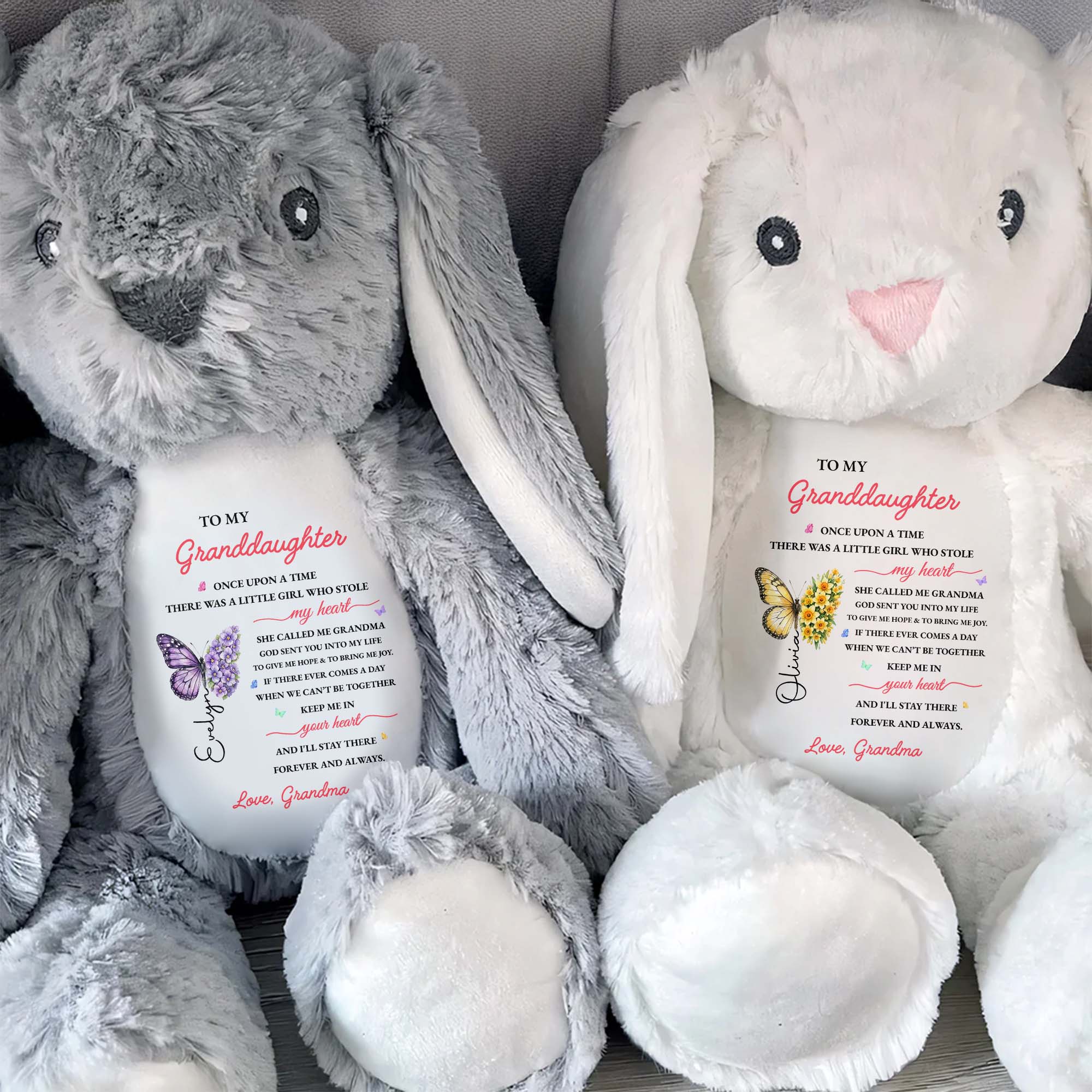 To My Granddaughter Once Upon A Time Butterfly And Flowers - Personalized Stuffed Bunny - GDT804_BUN