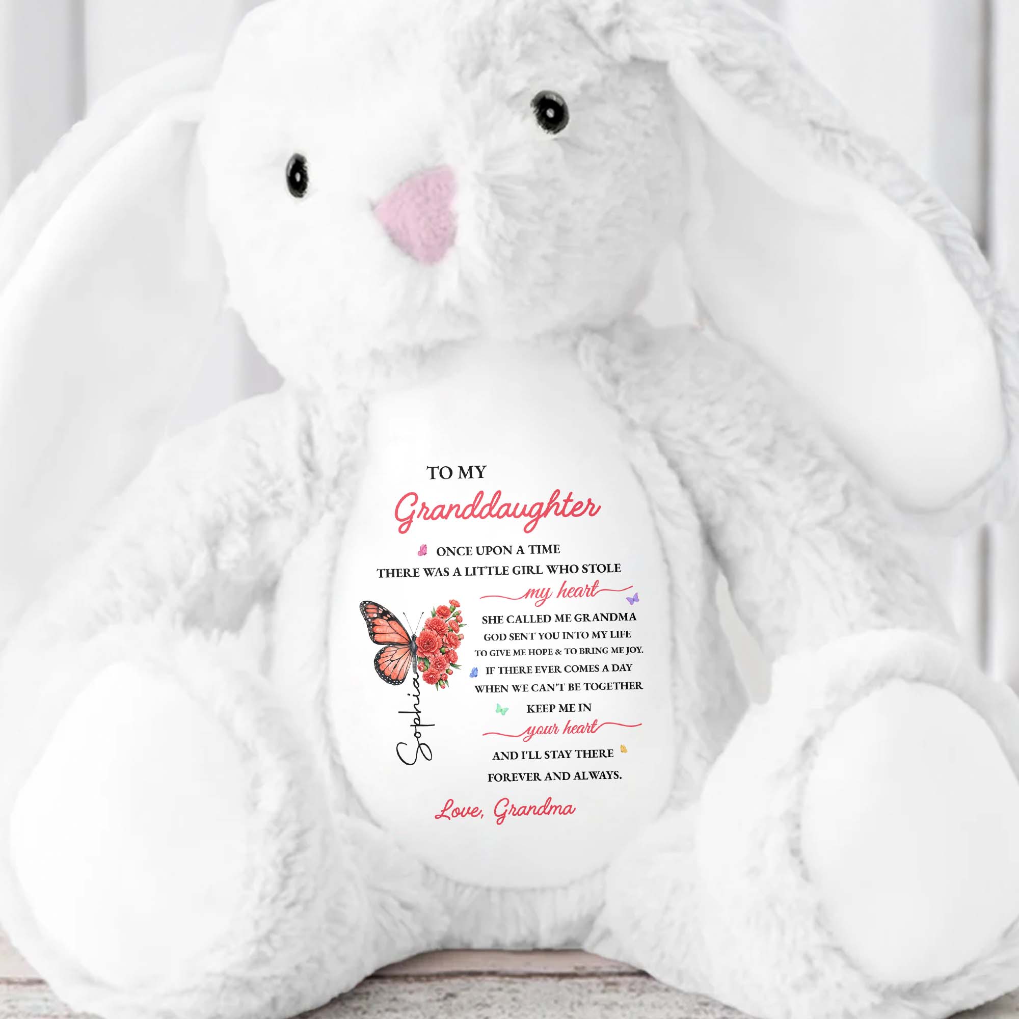 To My Granddaughter Once Upon A Time Butterfly And Flowers - Personalized Stuffed Bunny - GDT804_BUN