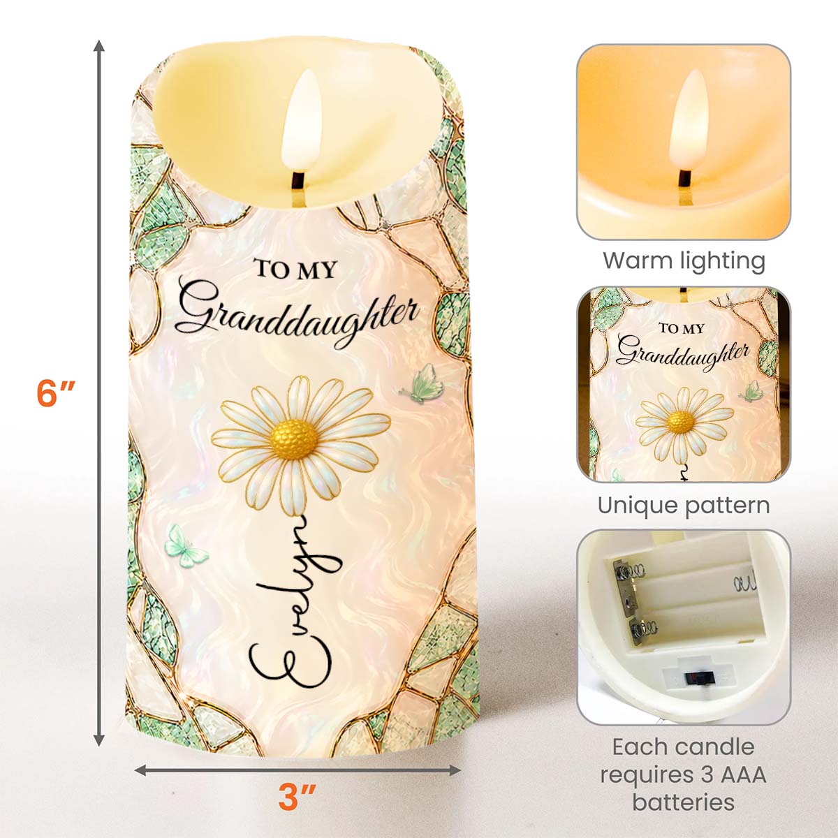 To My Granddaughter Once Upon A Time Flower Butterflies Pattern - Personalized Custom LED Candle - GDT805_LECA
