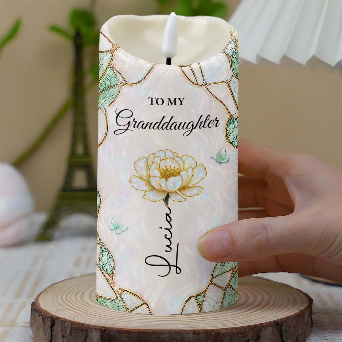 To My Granddaughter Once Upon A Time Flower Butterflies Pattern - Personalized Custom LED Candle - GDT805_LECA