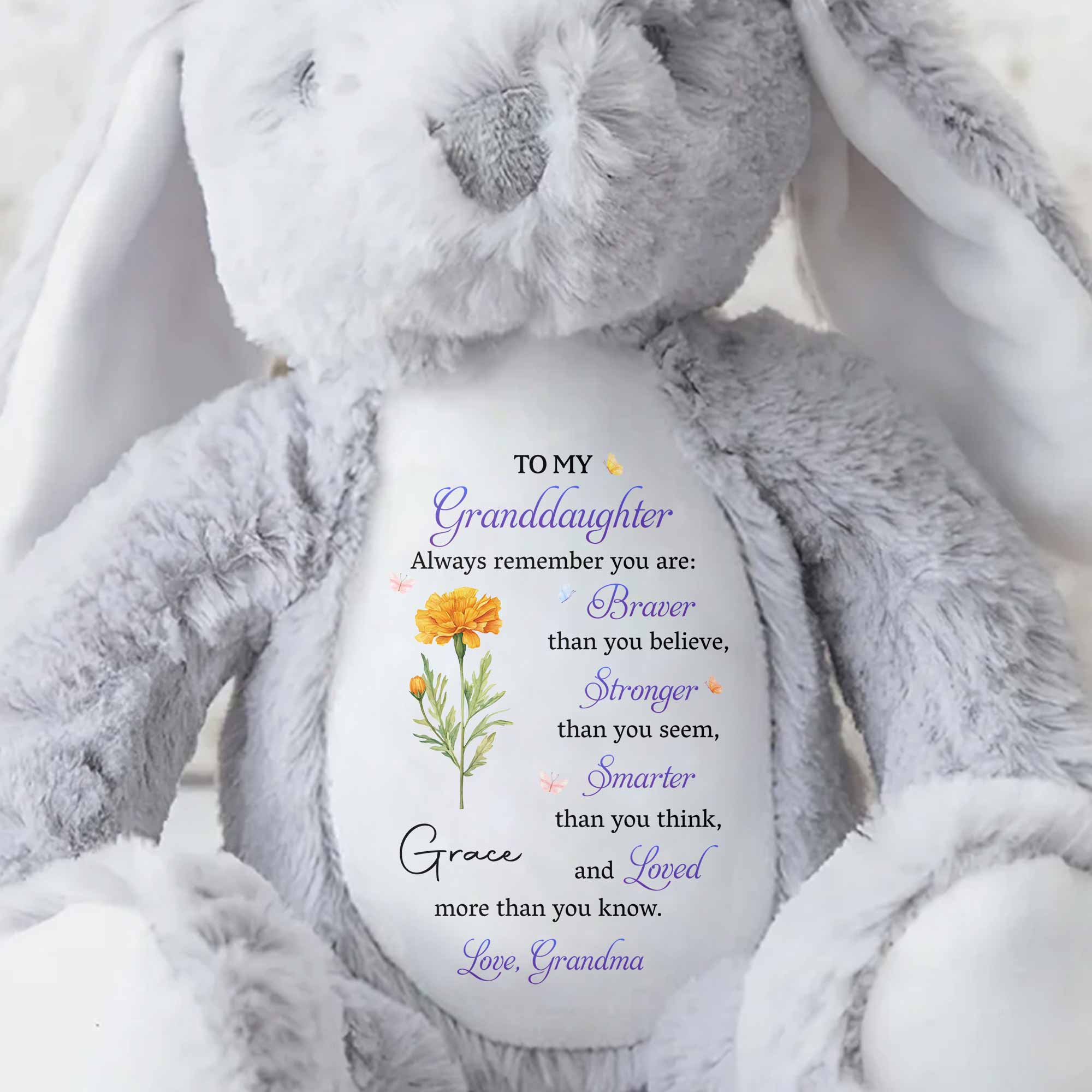 To My Granddaughter Always Remember You Are Braver Purple Flower - Personalized Stuffed Bunny - GDT810_BUN