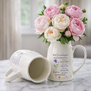 To My Granddaughter Always Remember Braver Stronger Smarter And Loved Flower - Personalized Ceramic Flower Vase