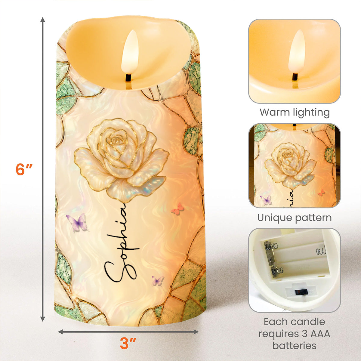 To My Granddaughter Always Remember Braver Stronger Smarter Rose And Butterflies - Personalized Custom LED Candle - GDT813_LECA