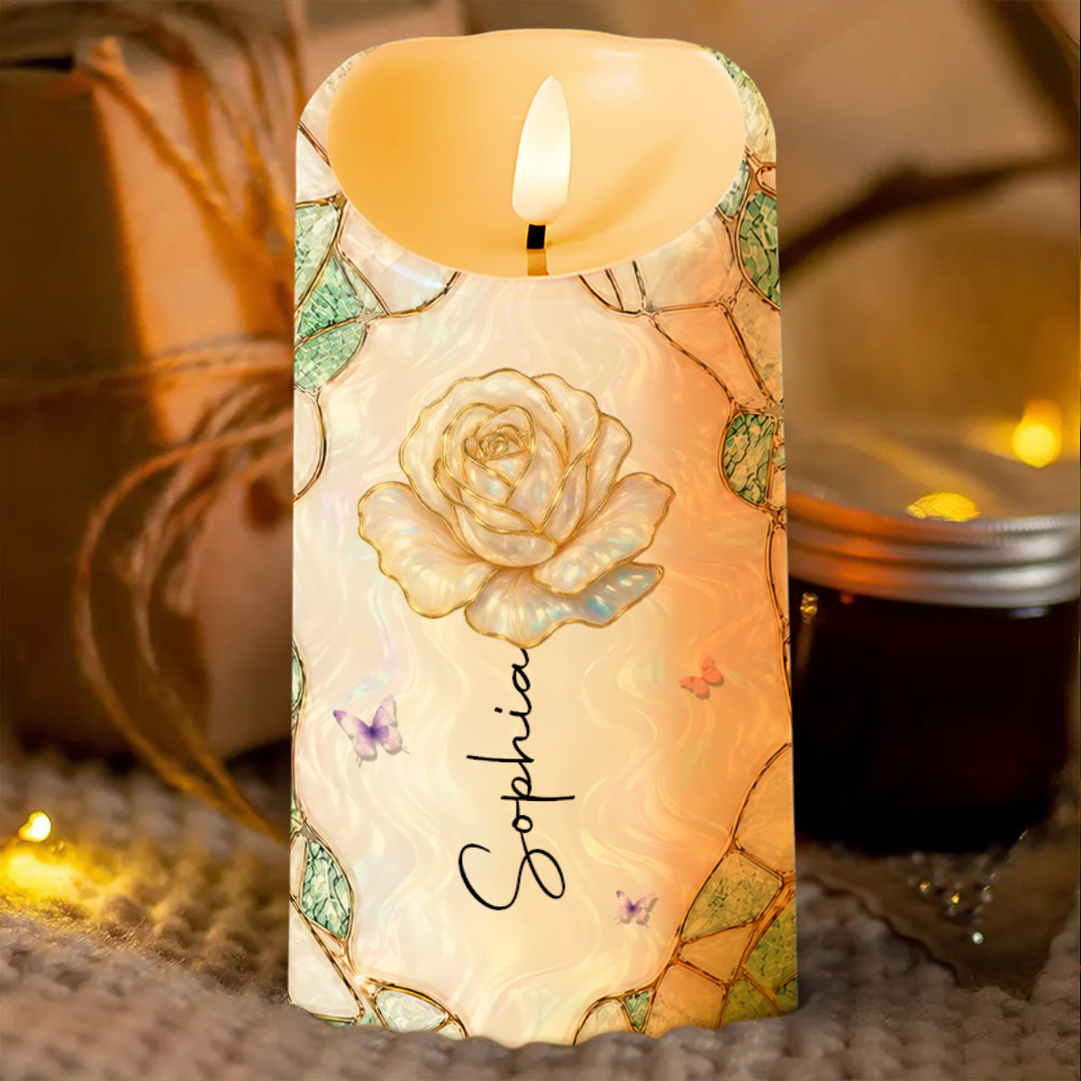 To My Granddaughter Always Remember Braver Stronger Smarter Rose And Butterflies - Personalized Custom LED Candle - GDT813_LECA