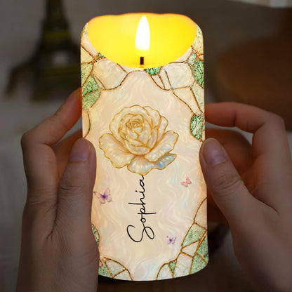 To My Granddaughter Always Remember Braver Stronger Smarter Rose And Butterflies - Personalized Custom LED Candle - GDT813_LECA