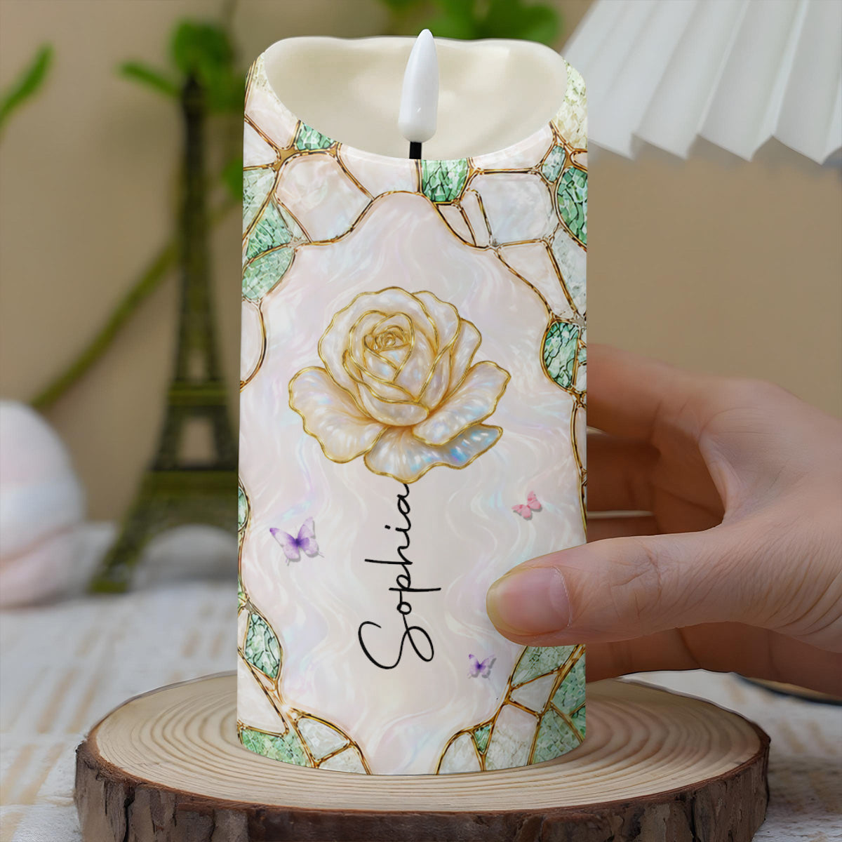 To My Granddaughter Always Remember Braver Stronger Smarter Rose And Butterflies - Personalized Custom LED Candle - GDT813_LECA
