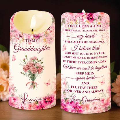 To My Granddaughter, Once Upon A Time, Custom Birth Month Flowers - Personalized Custom LED Candle - GDT814_LECA