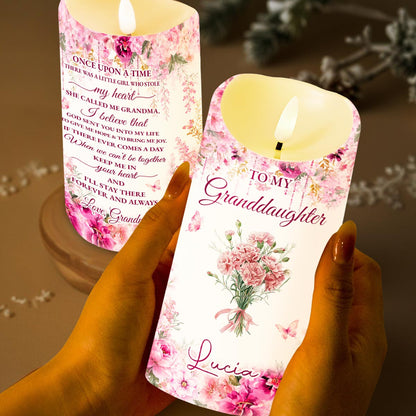 To My Granddaughter, Once Upon A Time, Custom Birth Month Flowers - Personalized Custom LED Candle - GDT814_LECA