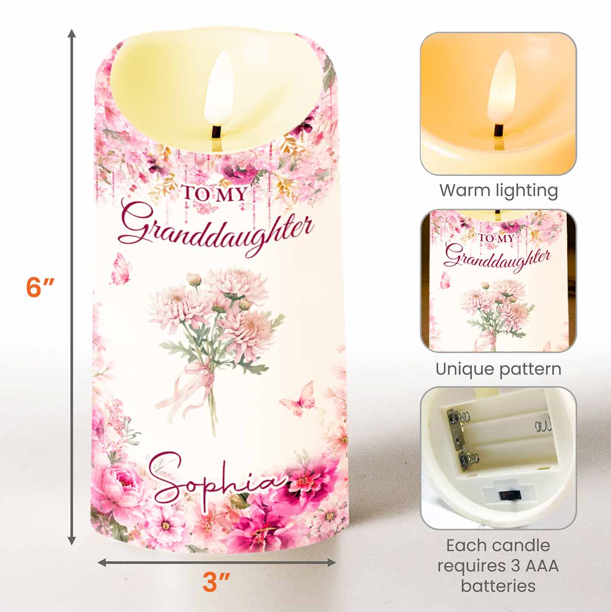 To My Granddaughter, Once Upon A Time, Custom Birth Month Flowers - Personalized Custom LED Candle - GDT814_LECA