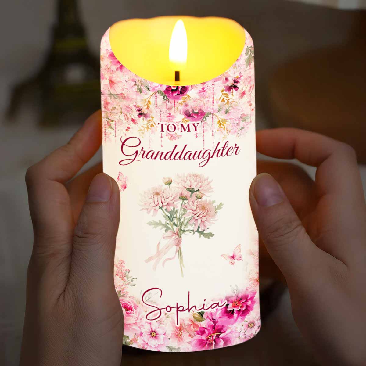 To My Granddaughter, Once Upon A Time, Custom Birth Month Flowers - Personalized Custom LED Candle - GDT814_LECA