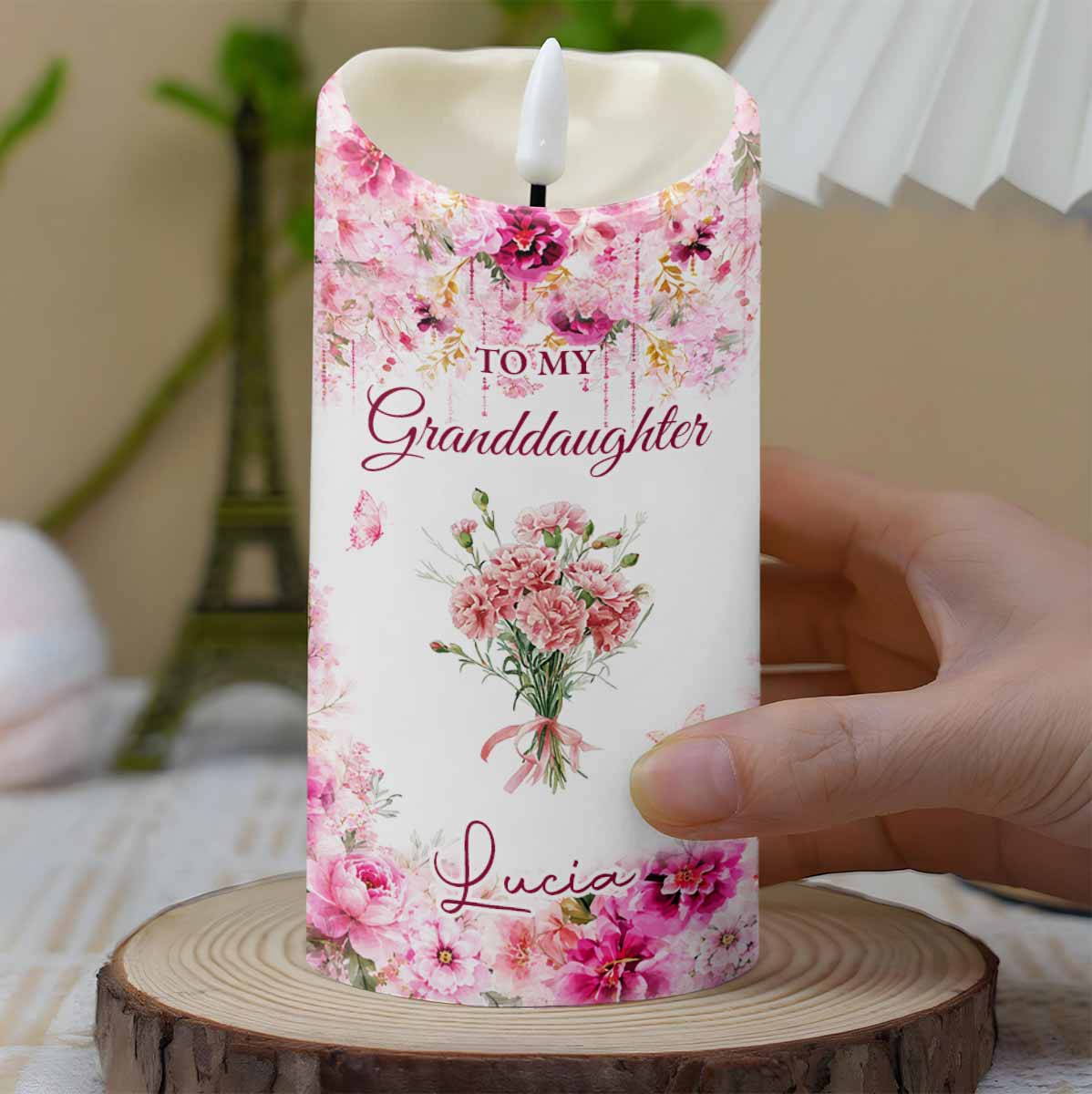 To My Granddaughter, Once Upon A Time, Custom Birth Month Flowers - Personalized Custom LED Candle - GDT814_LECA