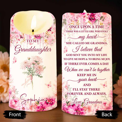 To My Granddaughter, Once Upon A Time, Custom Birth Month Flowers - Personalized Custom LED Candle - GDT814_LECA