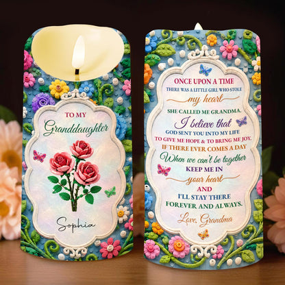 Once Upon A Time To My Granddaughter Lego Flowers And Butterflies - Personalized Custom LED Candle - GDT829_LECA