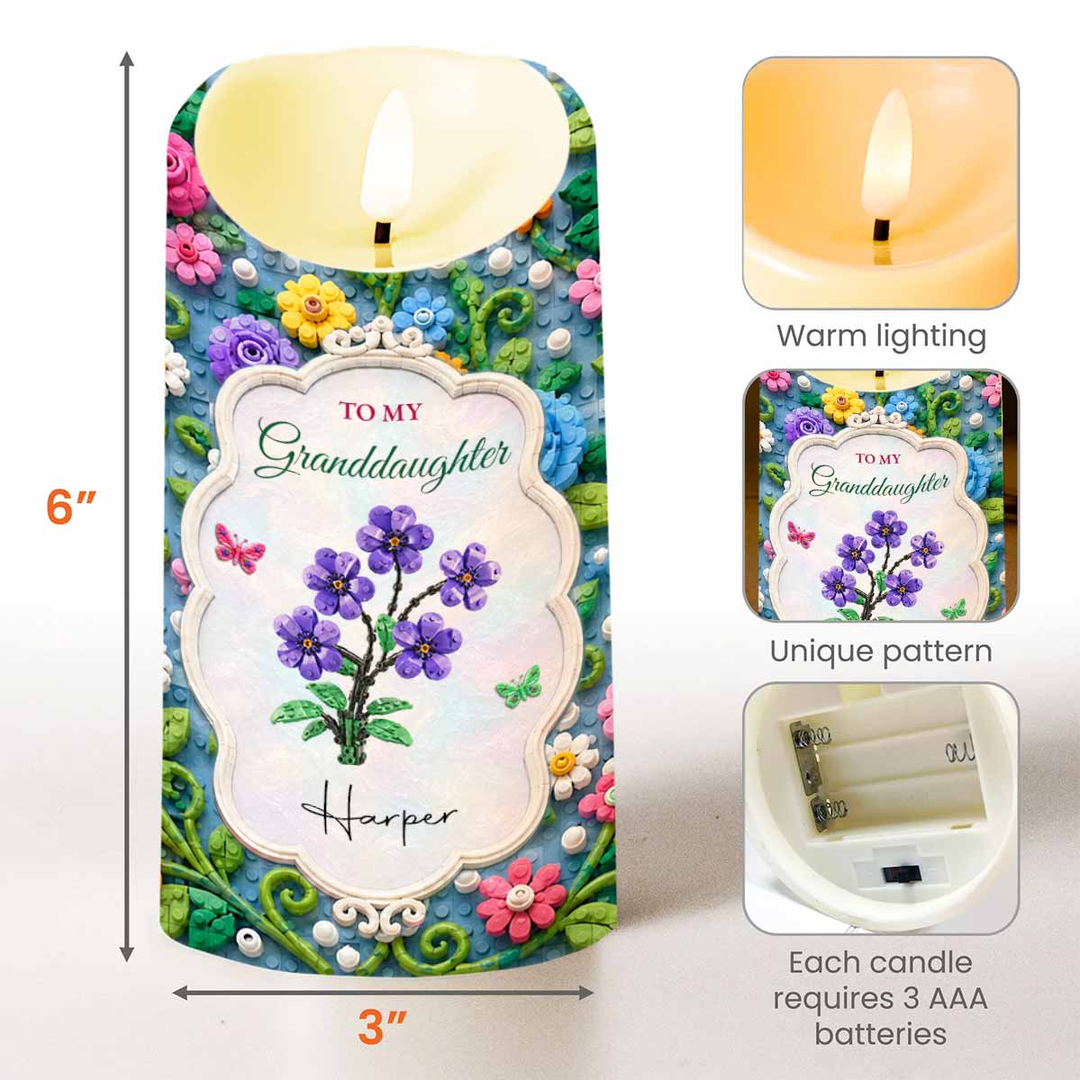 Once Upon A Time To My Granddaughter Lego Flowers And Butterflies - Personalized Custom LED Candle - GDT829_LECA