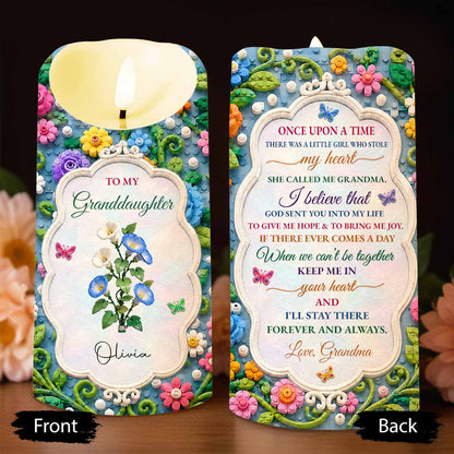 Once Upon A Time To My Granddaughter Lego Flowers And Butterflies - Personalized Custom LED Candle - GDT829_LECA