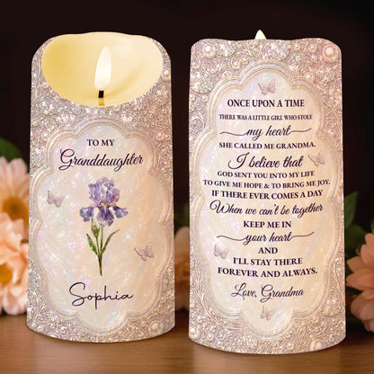 To My Granddaughter Once Upon A Time Birth Month Flower Butterfly - Personalized Custom LED Candle - GDT830_LECA