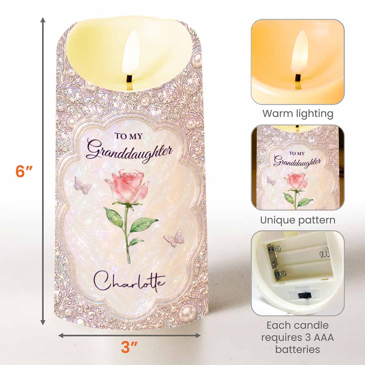 To My Granddaughter Once Upon A Time Birth Month Flower Butterfly - Personalized Custom LED Candle - GDT830_LECA