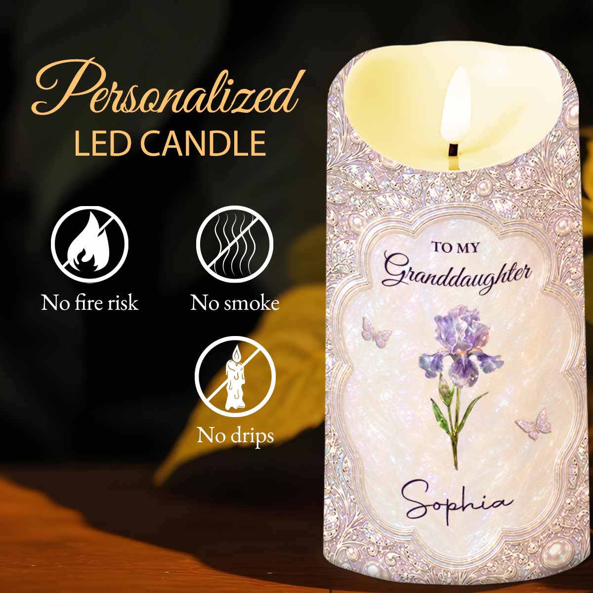 To My Granddaughter Once Upon A Time Birth Month Flower Butterfly - Personalized Custom LED Candle - GDT830_LECA