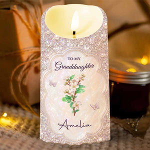 To My Granddaughter Once Upon A Time Birth Month Flower Butterfly - Personalized Custom LED Candle - GDT830_LECA