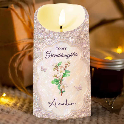To My Granddaughter Once Upon A Time Birth Month Flower Butterfly - Personalized Custom LED Candle - GDT830_LECA