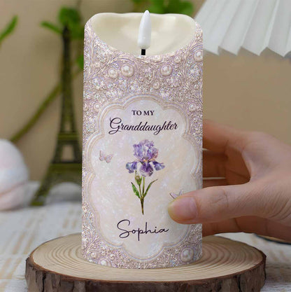 To My Granddaughter Once Upon A Time Birth Month Flower Butterfly - Personalized Custom LED Candle - GDT830_LECA