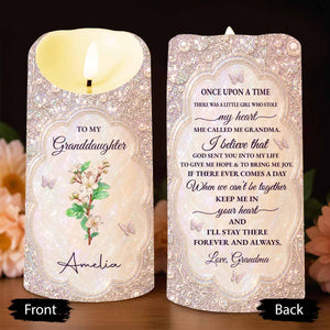 To My Granddaughter Once Upon A Time Birth Month Flower Butterfly - Personalized Custom LED Candle - GDT830_LECA