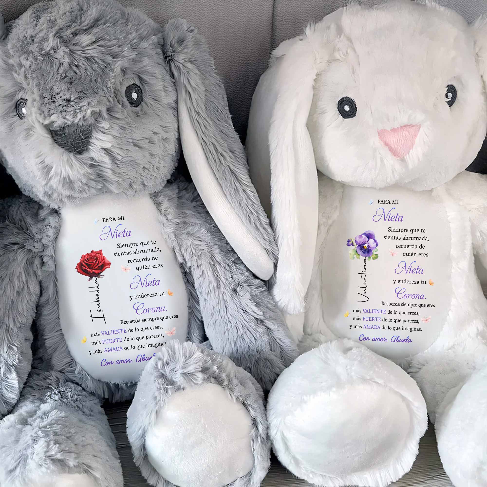 Para Mi Nieta Valiente Fuerte Y Amada Birth Month Flower - Personalized Stuffed Bunny - GDT839_BUN
