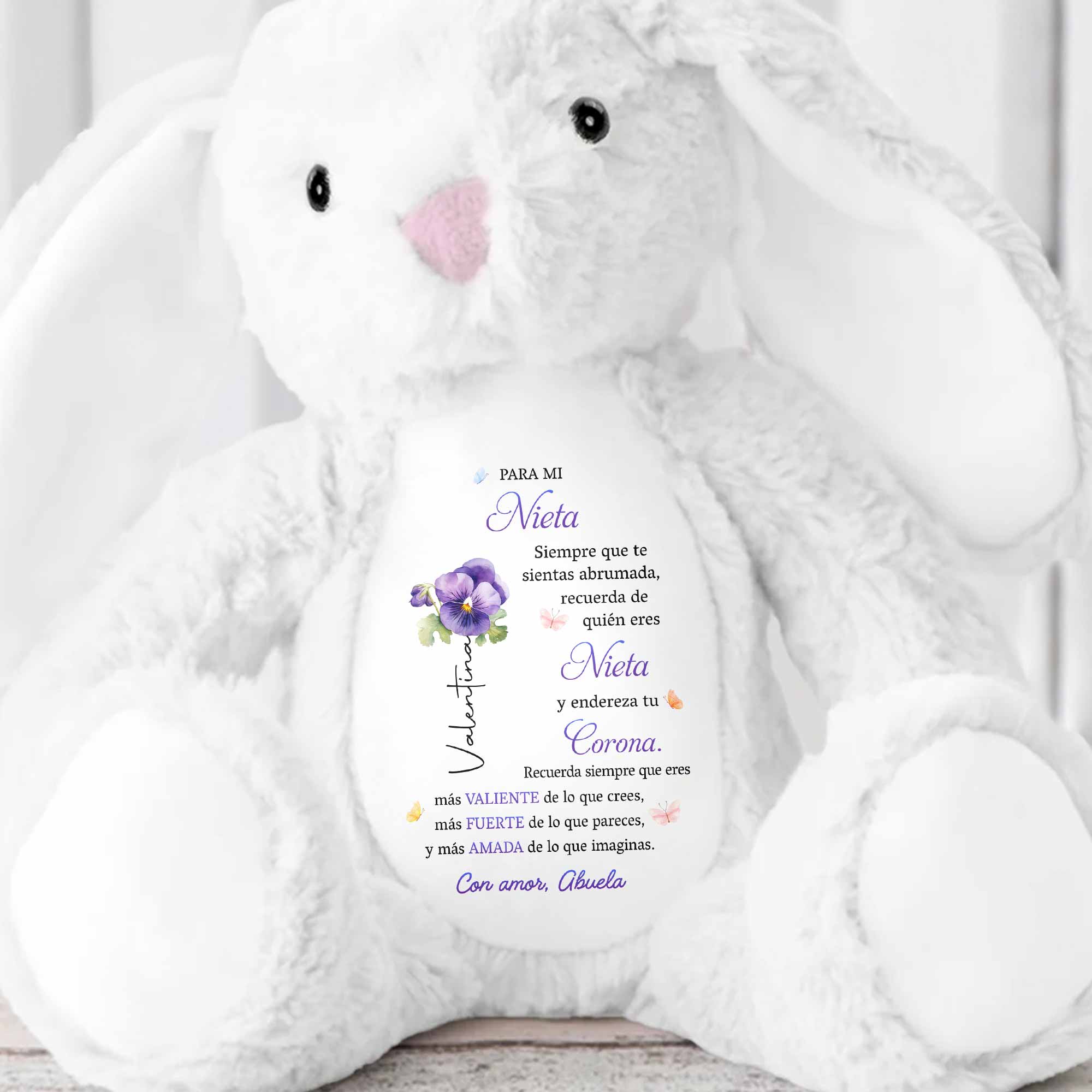 Para Mi Nieta Valiente Fuerte Y Amada Birth Month Flower - Personalized Stuffed Bunny - GDT839_BUN