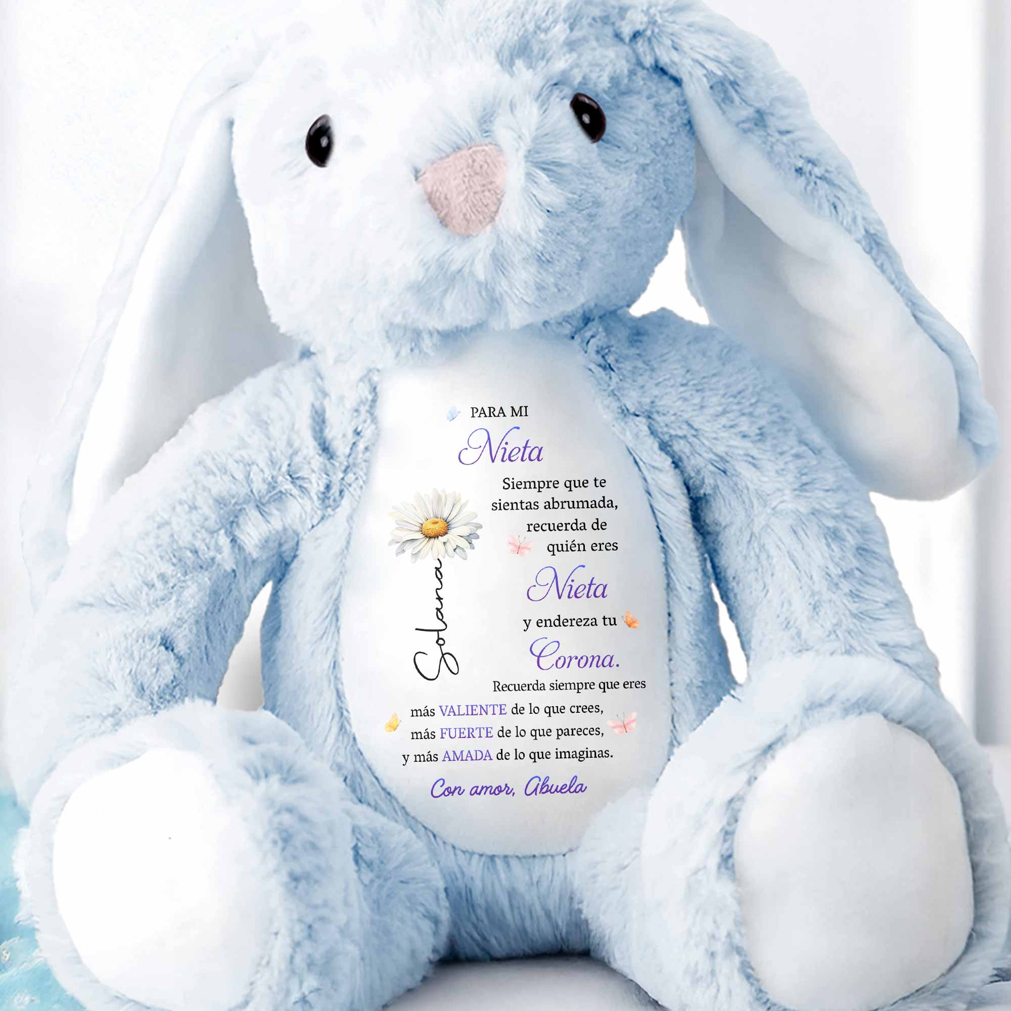 Para Mi Nieta Valiente Fuerte Y Amada Birth Month Flower - Personalized Stuffed Bunny - GDT839_BUN