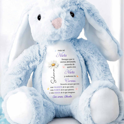 Para Mi Nieta Valiente Fuerte Y Amada Birth Month Flower - Personalized Stuffed Bunny - GDT839_BUN