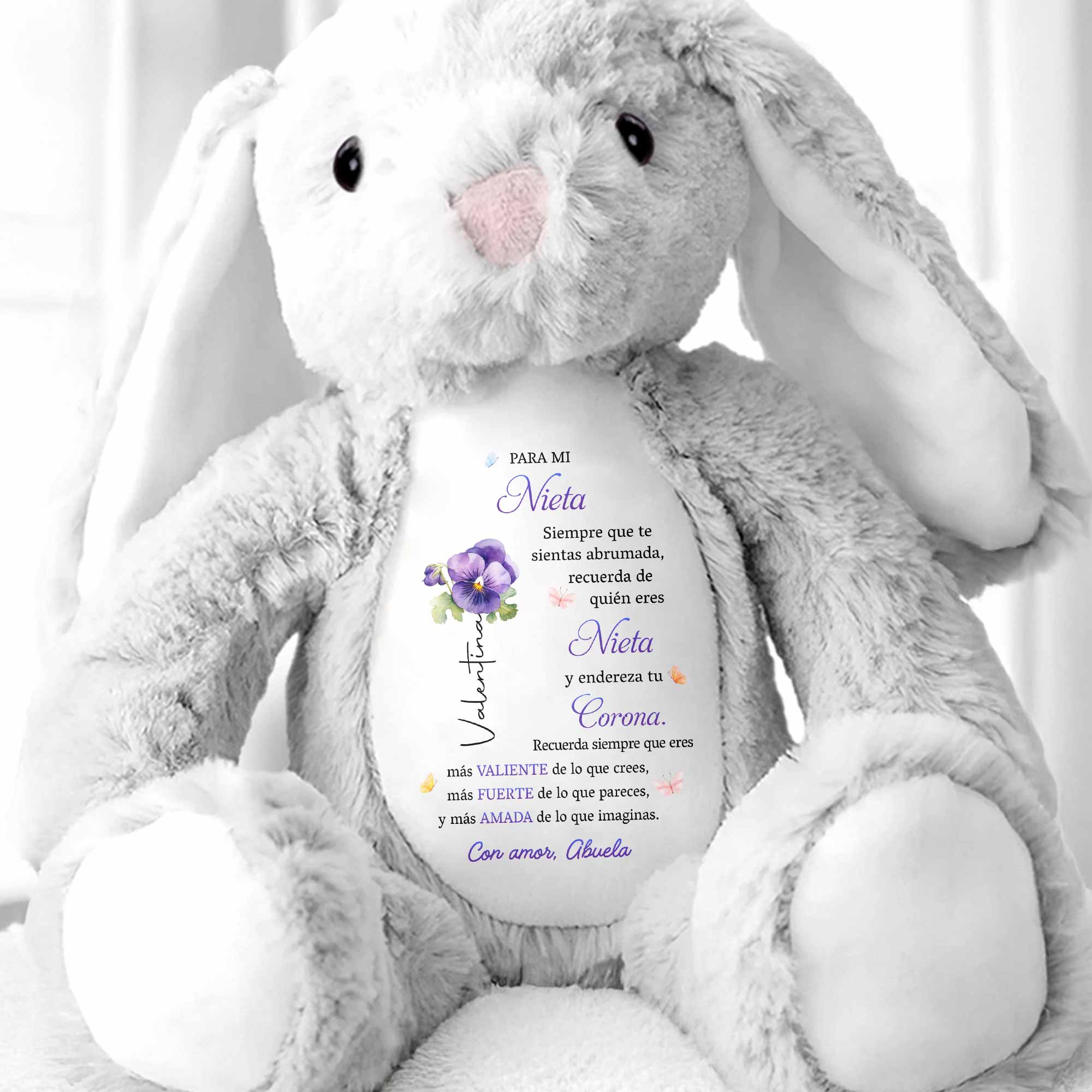 Para Mi Nieta Valiente Fuerte Y Amada Birth Month Flower - Personalized Stuffed Bunny - GDT839_BUN