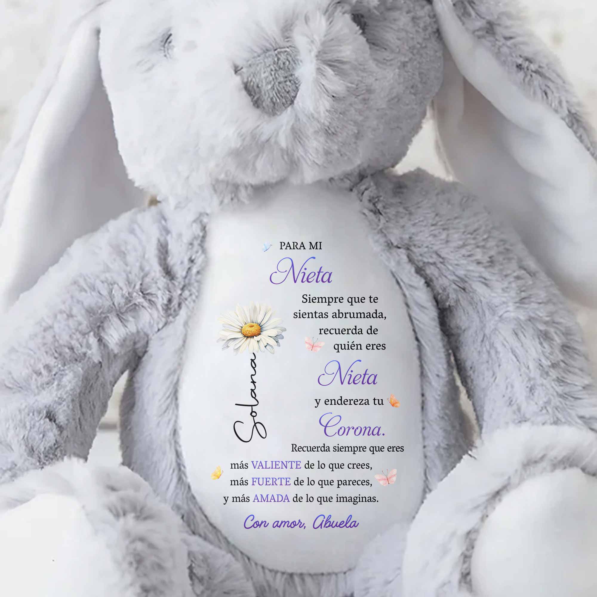 Para Mi Nieta Valiente Fuerte Y Amada Birth Month Flower - Personalized Stuffed Bunny - GDT839_BUN