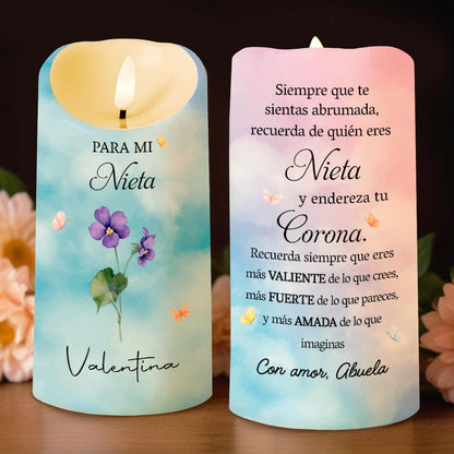 Para Mi Nieta Siempre Que Te Sientas Abrumada Flower And Butterflies - Personalized Custom LED Candle - GDT839_LECA