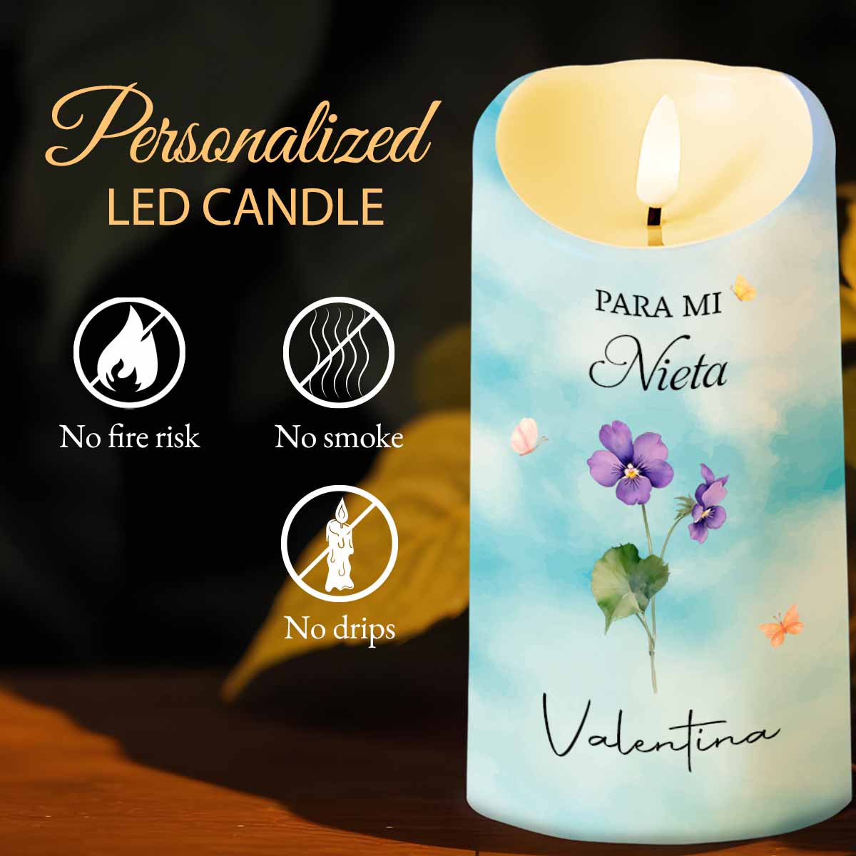 Para Mi Nieta Siempre Que Te Sientas Abrumada Flower And Butterflies - Personalized Custom LED Candle - GDT839_LECA