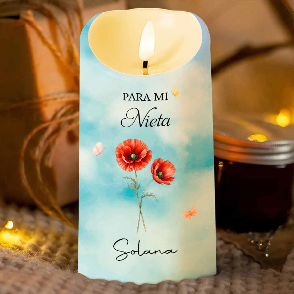 Para Mi Nieta Siempre Que Te Sientas Abrumada Flower And Butterflies - Personalized Custom LED Candle - GDT839_LECA