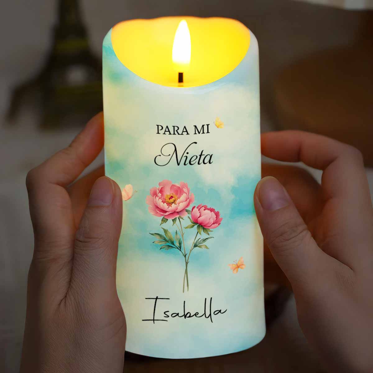 Para Mi Nieta Siempre Que Te Sientas Abrumada Flower And Butterflies - Personalized Custom LED Candle - GDT839_LECA