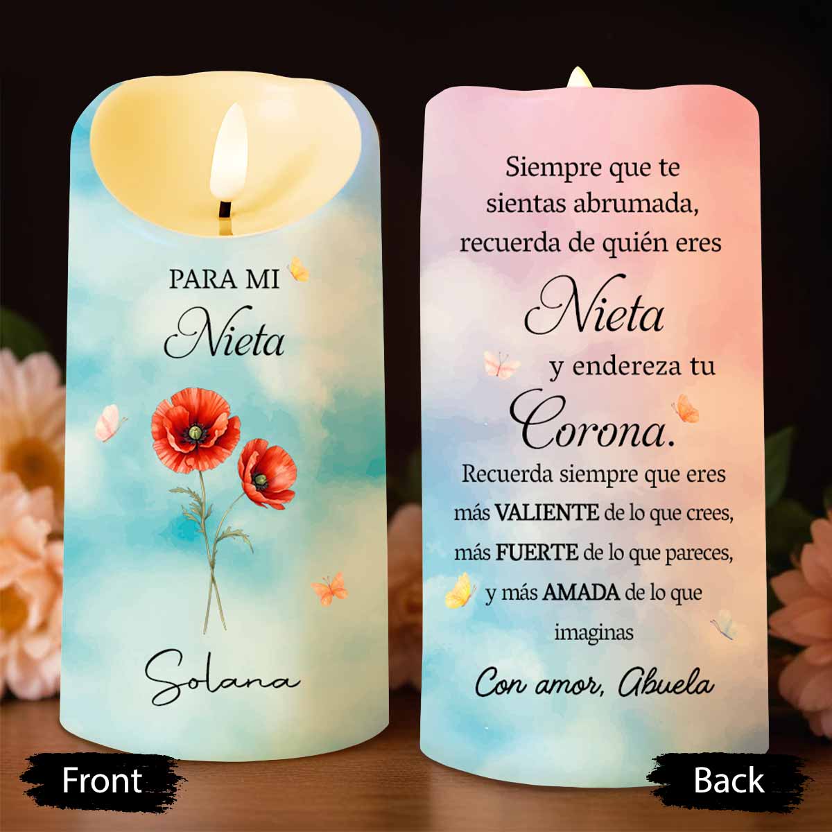 Para Mi Nieta Siempre Que Te Sientas Abrumada Flower And Butterflies - Personalized Custom LED Candle - GDT839_LECA