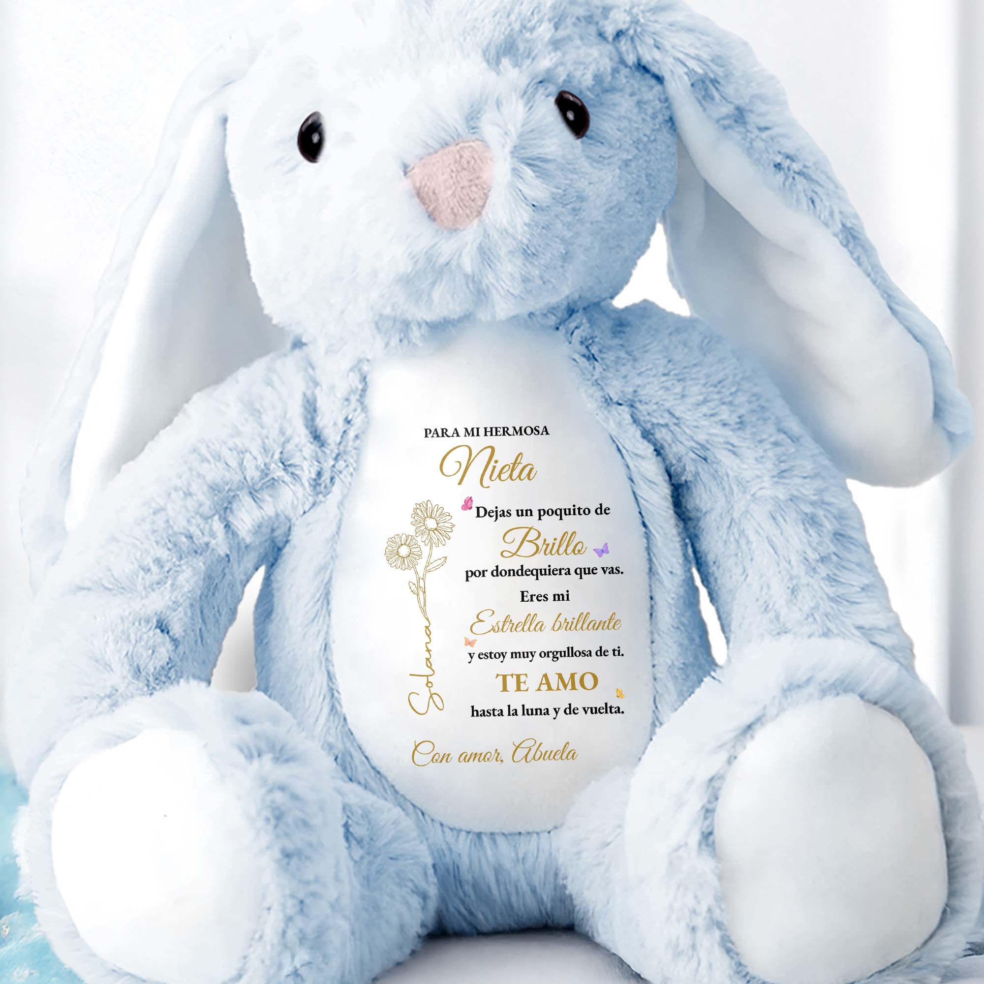 Para Mi Hermosa Nieta Birth Month Flowers And Butterflies - Personalized Stuffed Bunny - GDT840_BUN