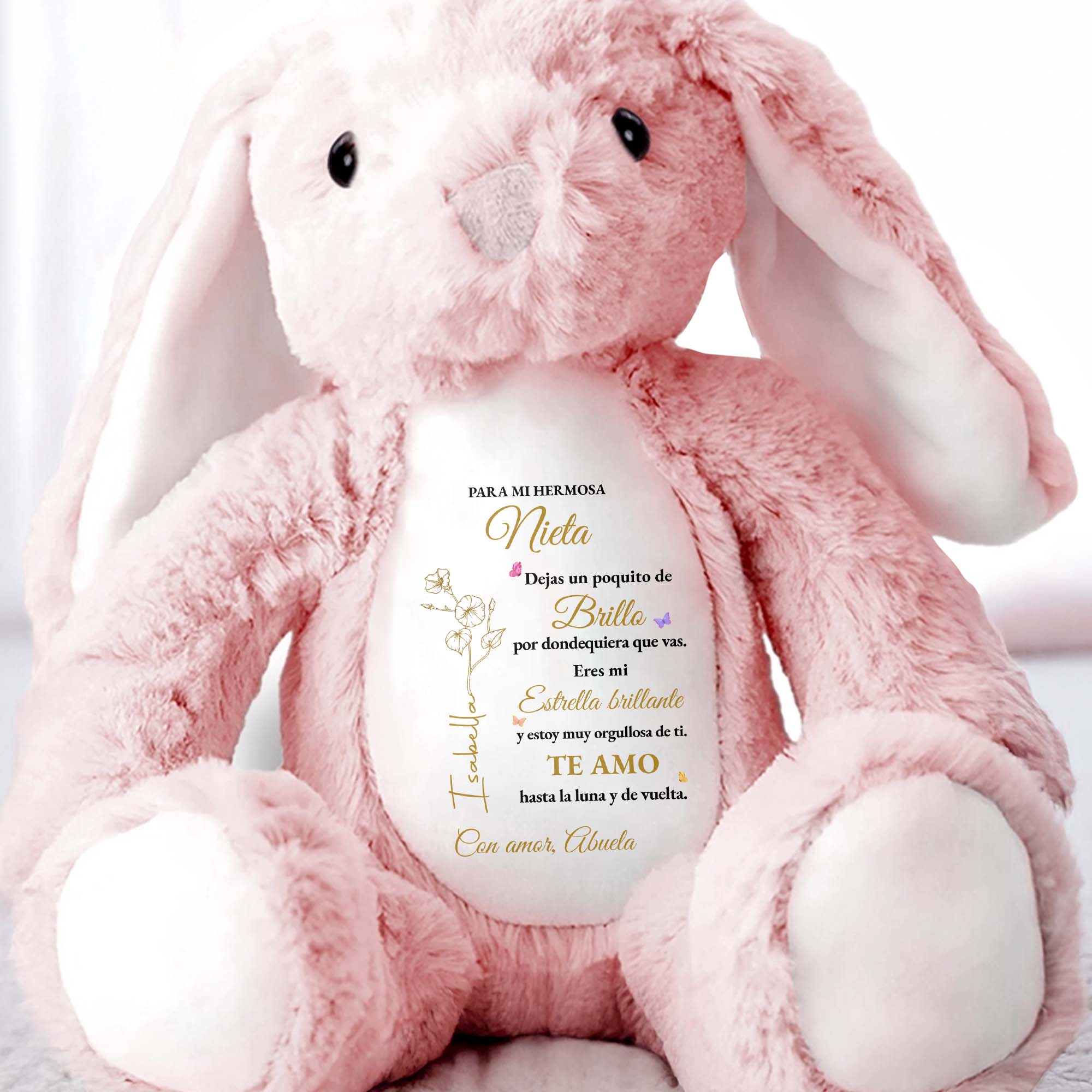 Para Mi Hermosa Nieta Birth Month Flowers And Butterflies - Personalized Stuffed Bunny - GDT840_BUN