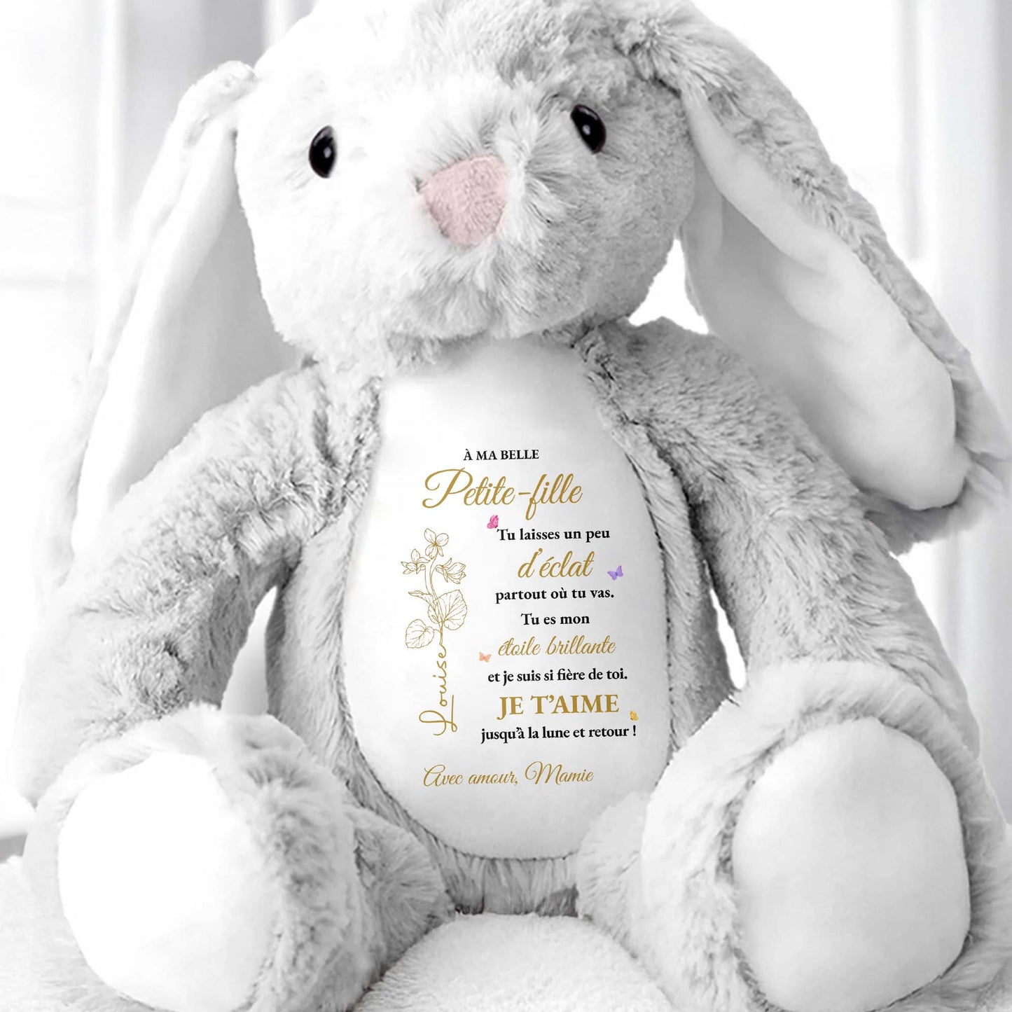 À Ma Belle Petite-fille Flower And Butterfly Star Design - Personalized Stuffed Bunny - GDT841_BUN
