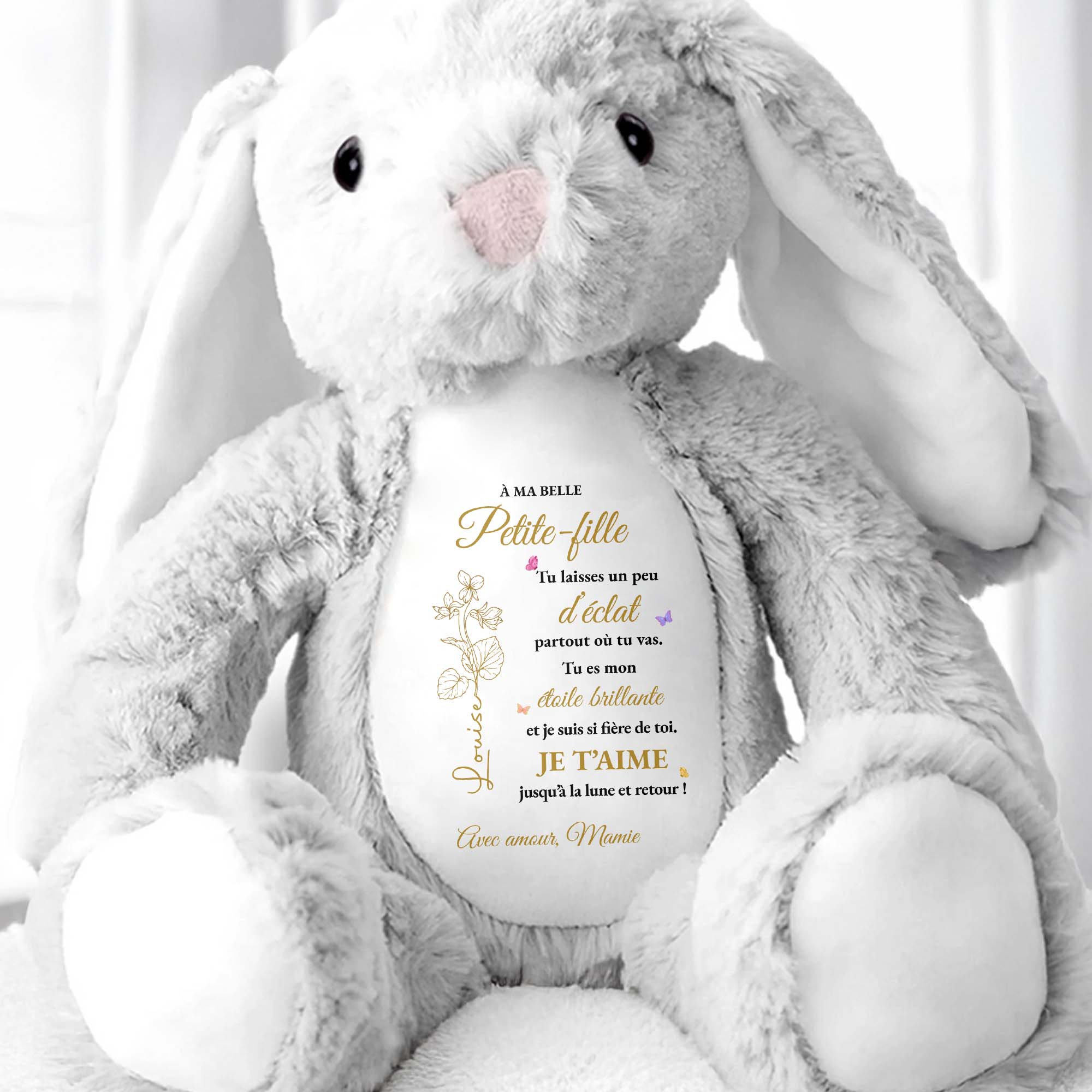 À Ma Belle Petite-fille Flower And Butterfly Star Design - Personalized Stuffed Bunny - GDT841_BUN