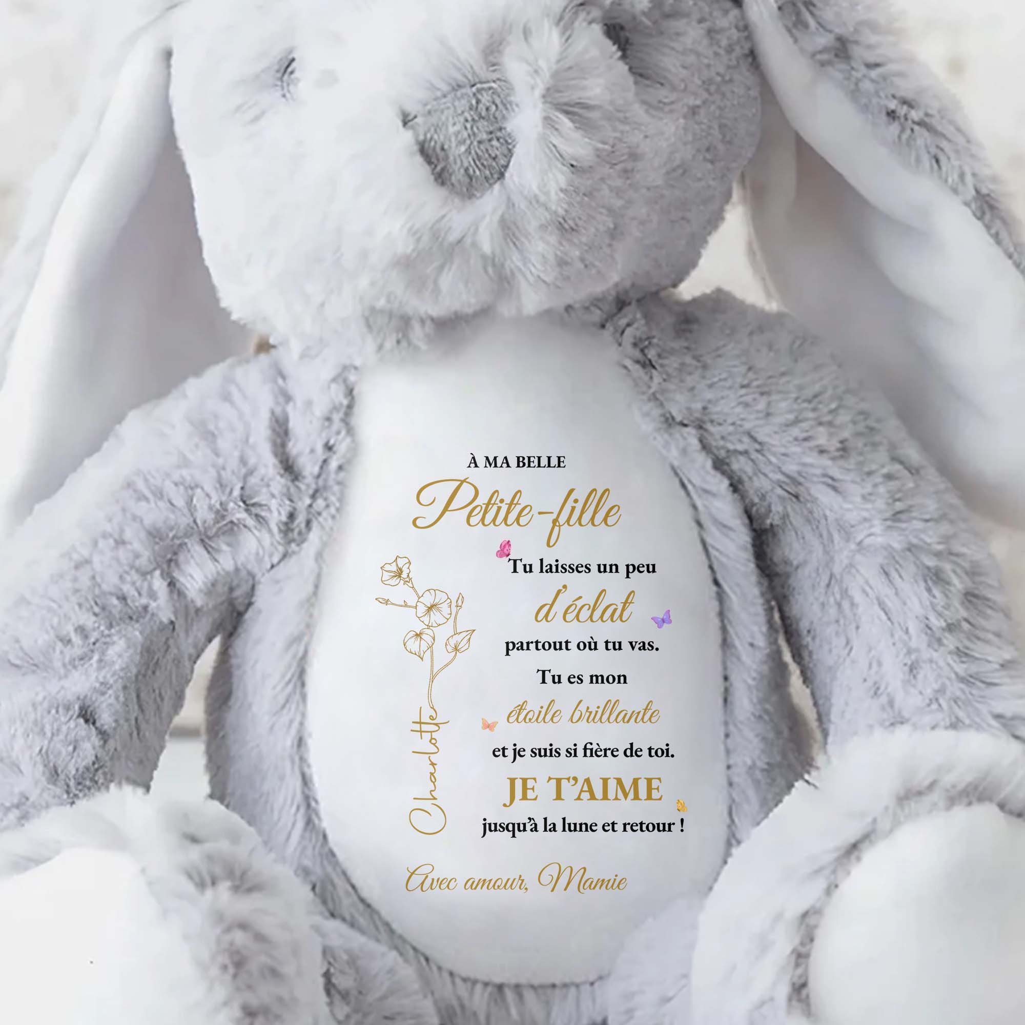 À Ma Belle Petite-fille Flower And Butterfly Star Design - Personalized Stuffed Bunny - GDT841_BUN
