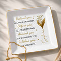 Behind You All Your Memories Before You All Your Dreams Birth Flower - Personalized Custom Jewelry Dish, Square Ceramic Dish - GDT842_SCRD