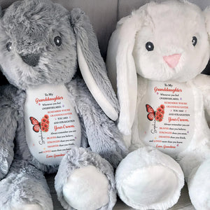 To My Granddaughter Straighten Your Crown Butterfly And Flowers - Personalized Stuffed Bunny - GDT846_BUN