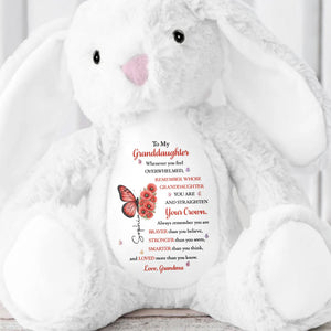 To My Granddaughter Straighten Your Crown Butterfly And Flowers - Personalized Stuffed Bunny - GDT846_BUN