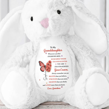To My Granddaughter Straighten Your Crown Butterfly And Flowers - Personalized Stuffed Bunny - GDT846_BUN
