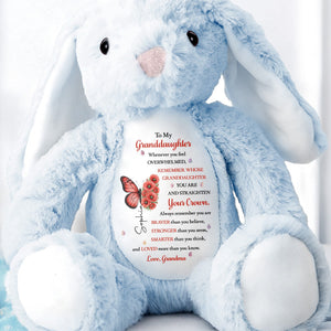 To My Granddaughter Straighten Your Crown Butterfly And Flowers - Personalized Stuffed Bunny - GDT846_BUN