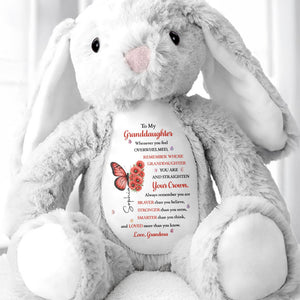 To My Granddaughter Straighten Your Crown Butterfly And Flowers - Personalized Stuffed Bunny - GDT846_BUN